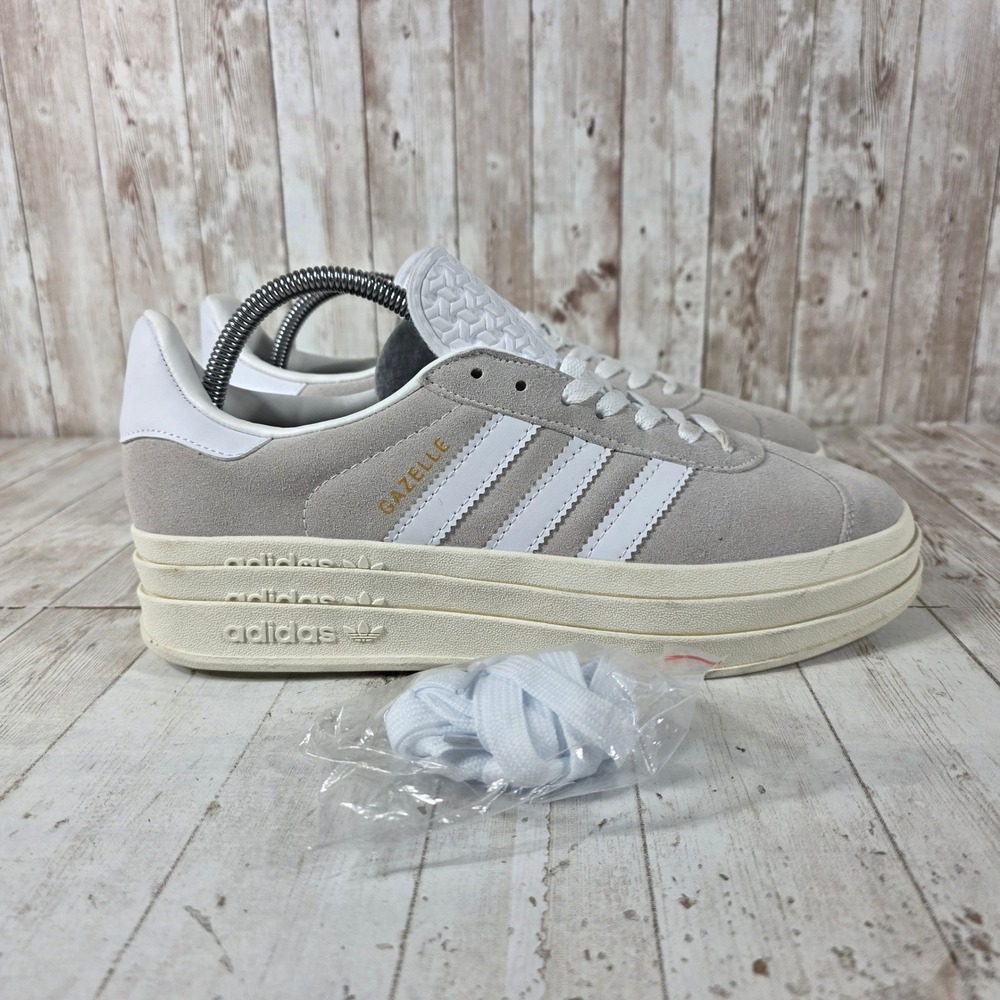 Adidas Gazelle Bold Grey White Platform Suede Sneakers HQ6893 Womens 8.5